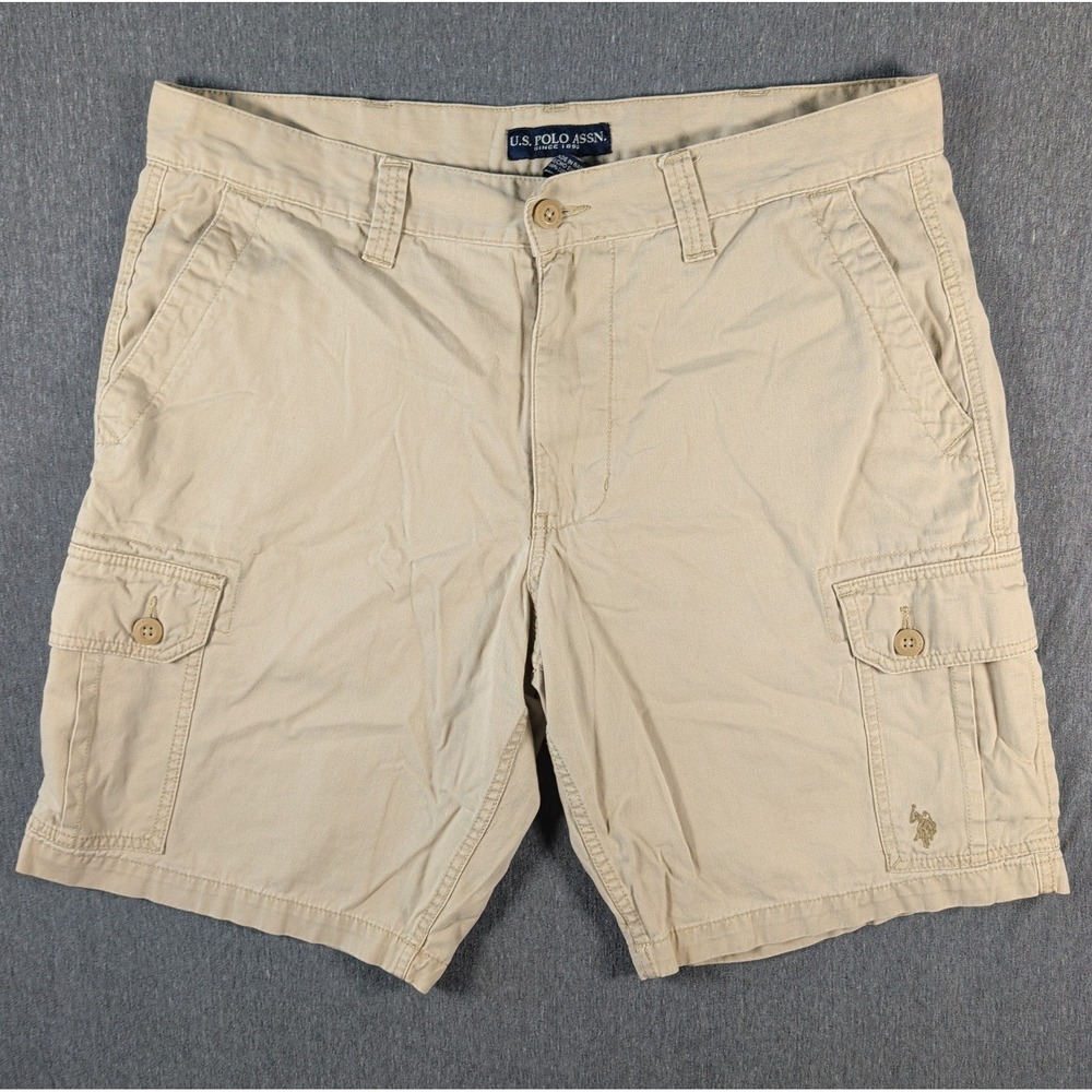 US POLO Assn Cargo Shorts Men's Size 38 Classic Khaki‎ Designer Cotton Beach Sun
